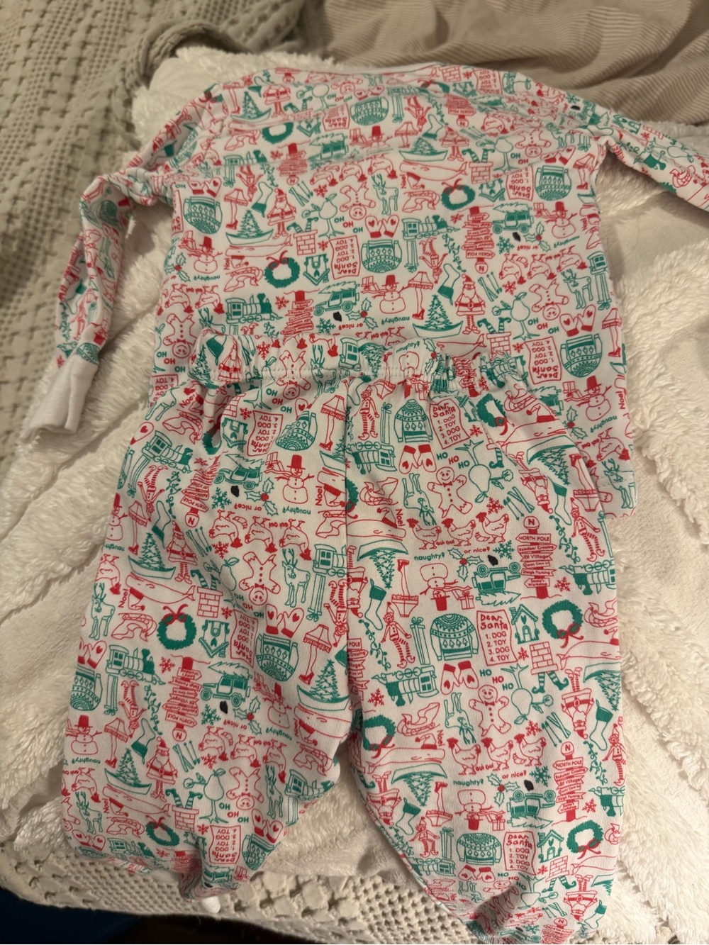 Joy Street Holiday Print Footed Pajamas - White with Red & Green